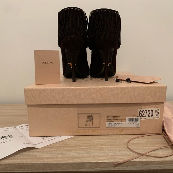 PRADA Peep Toe bootie Size 36.5/ 6.5 suede chocolate brown color - Picture 5 of 6